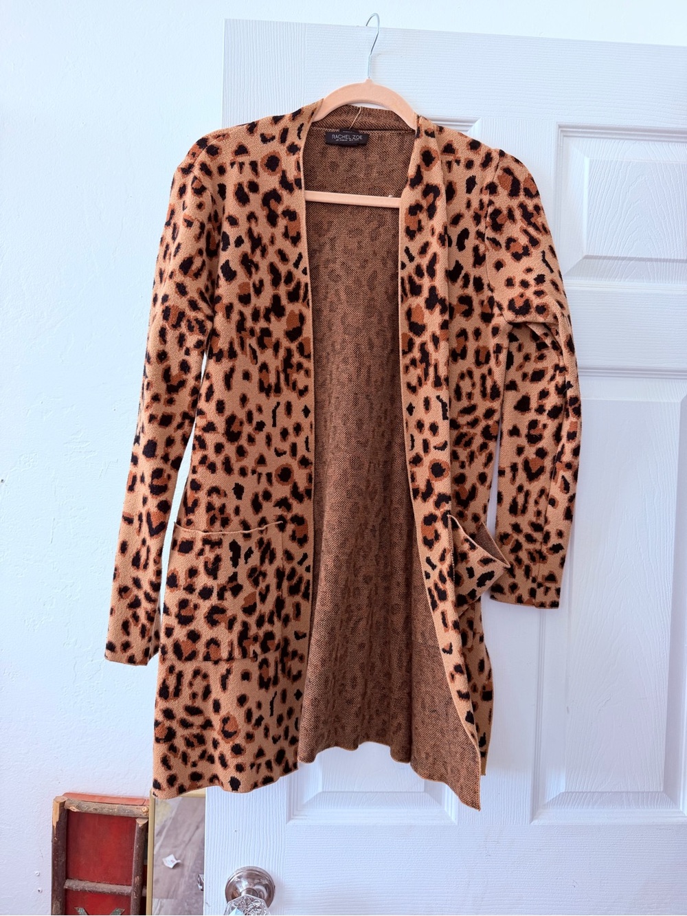 Rachel Zoe Leopard-Print Open Cardigan in Tan and Black - Picture 2 of 3